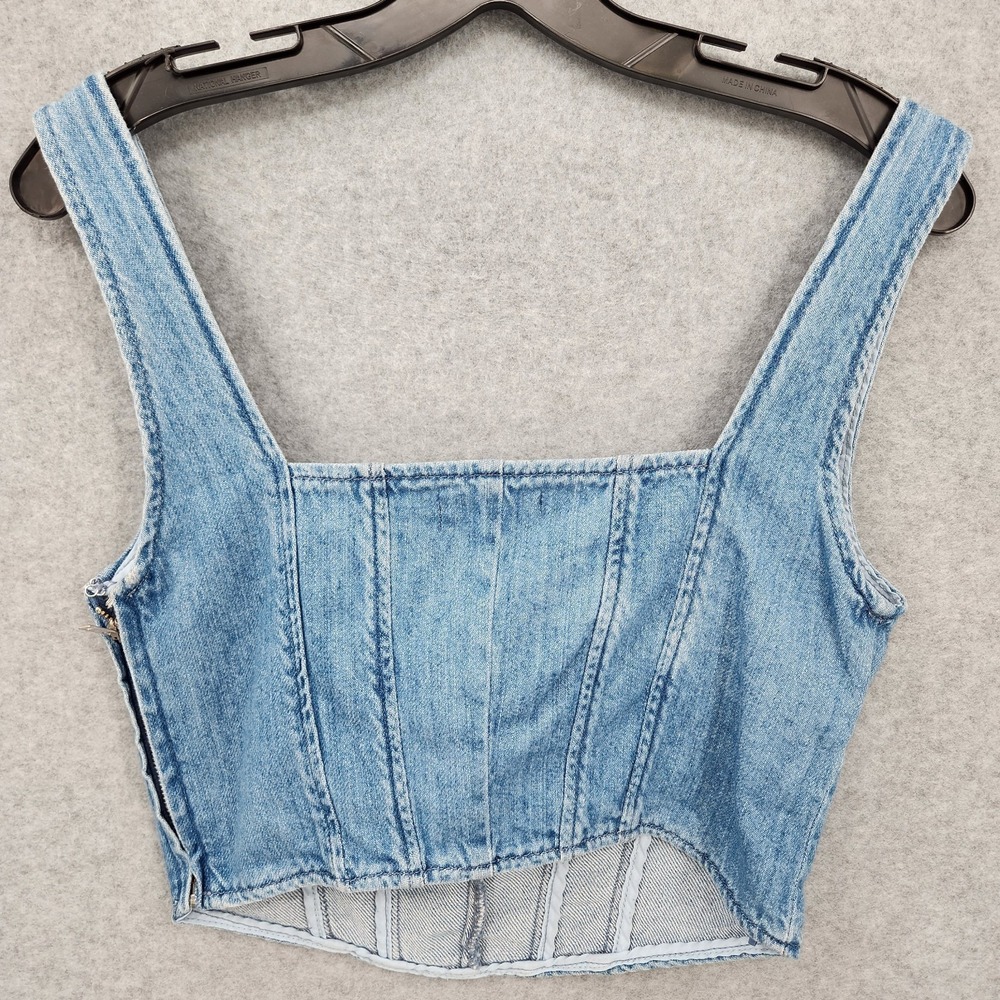 Guess Neil Denim Bustier Square Neck Cropped Denim Top Womens Size M NWT - Picture 4 of 7